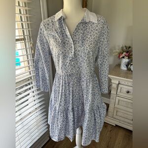 English Factory blue and white floral shirt dress size medium EUC